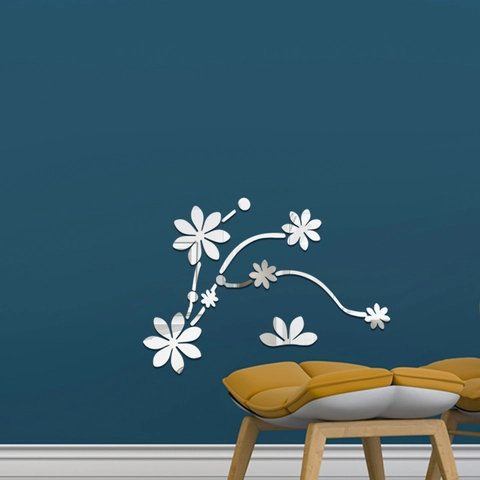 Vinilo de Pared Espejo Acrílico 3D Moderno Flor Enredadera Decoración Hogar Para Sala Dormitorio Fondo TV