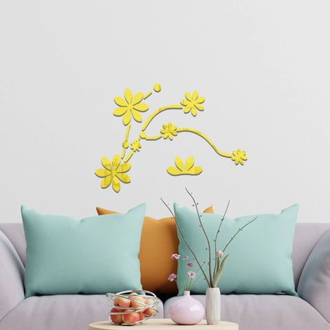 Vinilo de Pared Espejo Acrílico 3D Moderno Flor Enredadera Decoración Hogar Para Sala Dormitorio Fondo TV