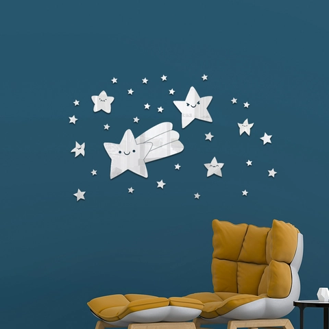 Pegatinas de Pared de Estrella Espejo de Acrílico Dibujos Animados 3D Mural de Espejo para Sala de Estar Dormitorio Decoración Casa