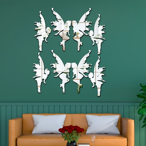 3D Espejo Hada Pegatinas de Pared Acrílico Pixie Silueta Espejo Calcomanías para Niños Dormitorio Sala de Estar Elegante Decoración Hogar