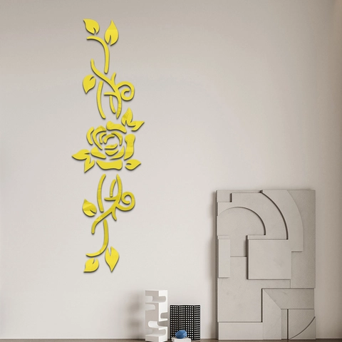 Adhesivo de Pared de Espejo Acrílico 3D Moderno Flor de Enredadera de Rosa DIY Calcomanía para Sala de Estar Dormitorio Decoración