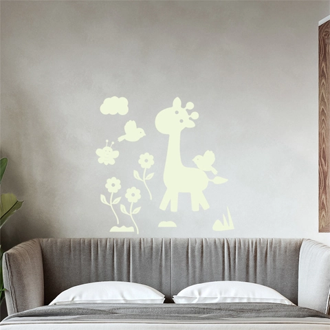 Leuchtende Giraffe Wandsticker PET Leuchten Im Dunkeln Fluoreszierende Blaue Cartoon Tier Aufkleber Für Kinderzimmer Deko