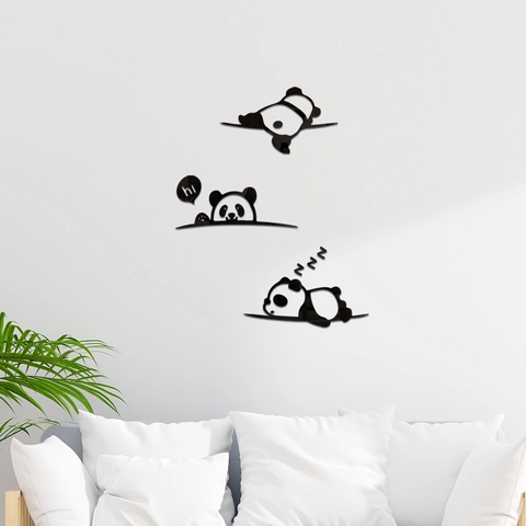 Pegatinas de Pared de Panda de Espejo Acrílico 3D Calcomanía de Animal Animado para Habitación de Niños Dormitorio Decoración de Pared