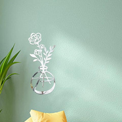 3D Acrylic Mirror Wall Sticker Minimalist Vase Flower Line Art Decal For Living Room Bedroom Home Decor Waterproof DIY Mural