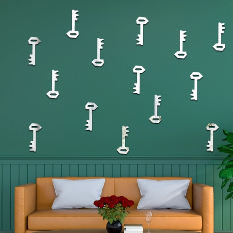 Acrylic Mirror Wall Stickers Modern Key Shaped Self Adhesive DIY Wall Decal For Living Room Bedroom Home Art Decoration