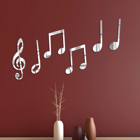 Pegatina de Pared de Espejo de Acrílico con Nota Musical Calcomanía de Arte DIY para Aula de Música Dormitorio Decoración