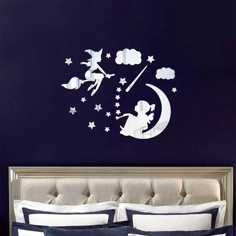 Bruja Luna Hada Estrellas Acrílico Espejo Pegatinas De Pared Para Habitación De Niños Dormitorio Impermeable DIY Decoración Del Hogar