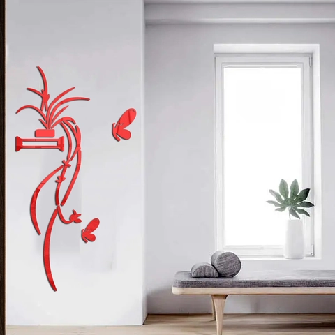 Pegatina de Pared 3D de Acrílico Espejo Moderno Mariposa Floral Impermeable DIY Vinilo de Pared Para Salón Decoración Hogar