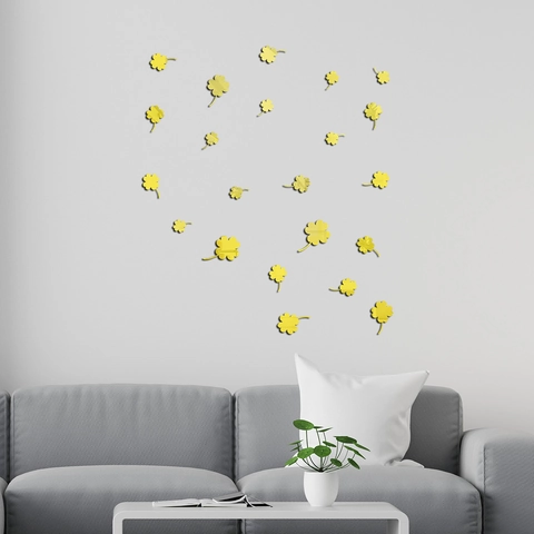 Stickers Muraux 3D Miroir Acrylique Trèfle DIY Moderne Minimaliste Botanique Floral Décalcomanies pour Salon Chambre Décoration
