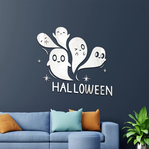 Ensemble de Stickers Muraux Miroir 3D en Acrylique Fantôme d'Halloween Autocollants Miroir Amovibles pour Décoration de Fête
