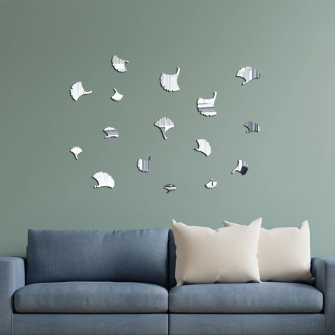 Adhesivos de Pared 3D Espejo Acrílico de Hoja de Ginkgo DIY Calcomanías de Pared Autoadhesivas Para Sala de Estar Hogar