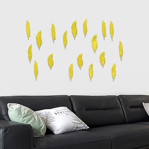 Adesivi Murali Piuma a Specchio in Acrilico 3D Fai da Te Rimovibili Decorazioni Moderne per Soggiorno Camera da Letto Parete TV