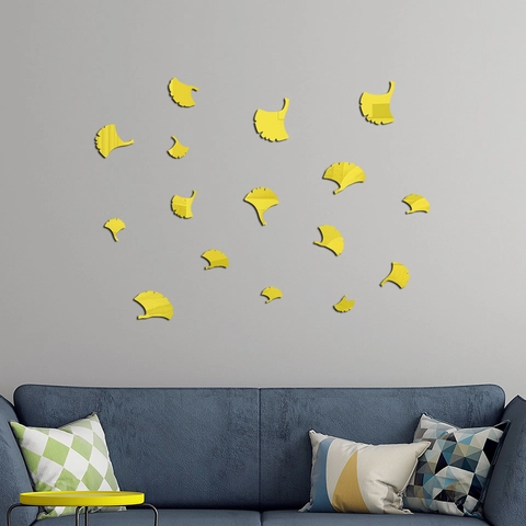 Adhesivos de Pared 3D Espejo Acrílico de Hoja de Ginkgo DIY Calcomanías de Pared Autoadhesivas Para Sala de Estar Hogar