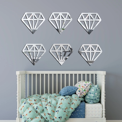 Set di Adesivi Murali Specchio in Acrilico 3D Forma di Diamante Geometrico Autoadesivo Impermeabile DIY per Soggiorno Camera da Letto