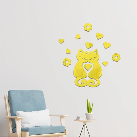 3D Acryl Spiegel Muurstickers Creatieve Liefde Katten Hart Bloem DIY Kunst Decals Voor Slaapkamer Woonkamer