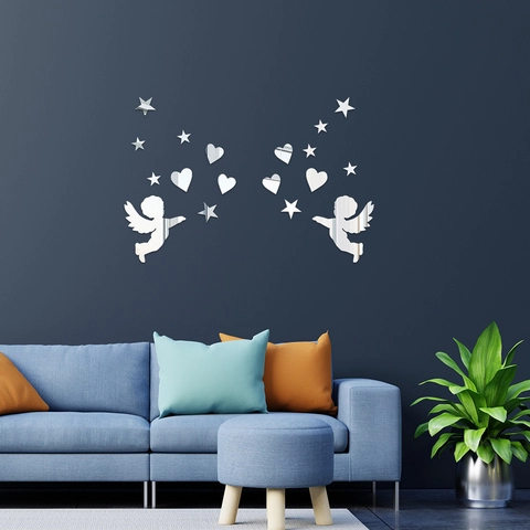 Set Adesivi Murali Effetto Specchio Cupido Angelo Cuore Stella Acrilico Dimensionale Autoadesivo Per Soggiorno Casa