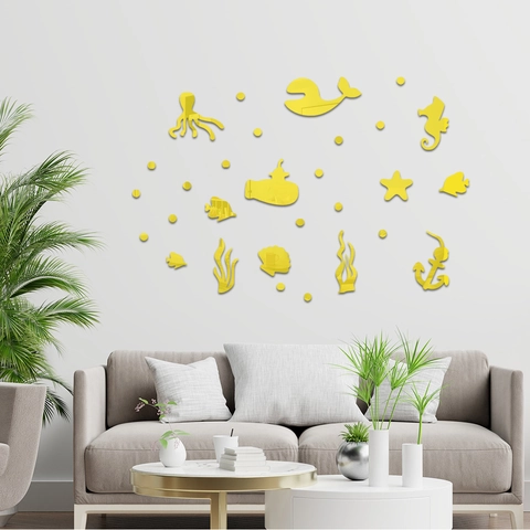 Ocean Animals Acrylic Mirror Wall Stickers Set DIY 3D Sea Life Whale Octopus Wall Decals For Bathroom Kids Room Home Decor