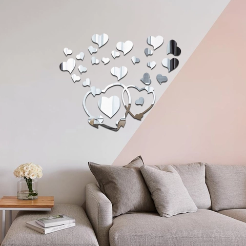 Stickers Muraux Cœur Miroir Acrylique DIY 3D Réfléchissants Ensemble Pour Maison Chambre Salon Décoration Murale Style Moderne