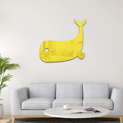 Sticker Mural Miroir Baleine en Acrylique Moderne Auto-adhésif 3D Animal Miroir Décoratif Décalcomanie pour Salle de Bain Maison