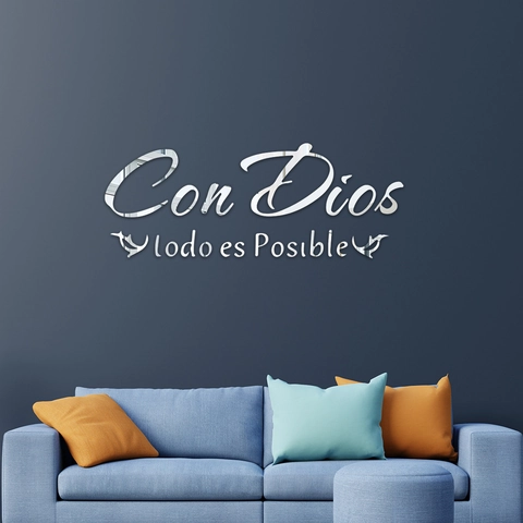 3D Acrylic Mirror Wall Sticker Spanish Quote Con Dios Todo Es Posible Christian Religious Saying For Living Room Decor