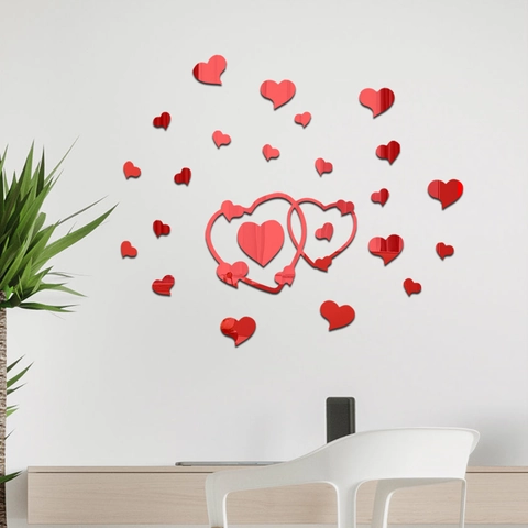 Stickers Muraux Cœur Miroir Acrylique DIY 3D Réfléchissants Ensemble Pour Maison Chambre Salon Décoration Murale Style Moderne