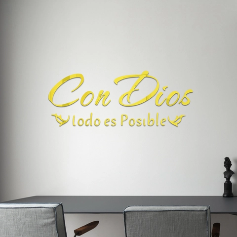 3D Acrylic Mirror Wall Sticker Spanish Quote Con Dios Todo Es Posible Christian Religious Saying For Living Room Decor