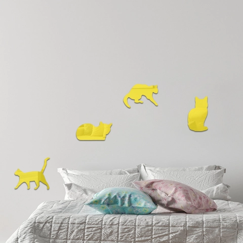 Pegatinas de Pared de Espejo de Silueta de Gato Acrílico 3D Animales Calcomanías para Hogar Sala de Estar Dormitorio Decoración