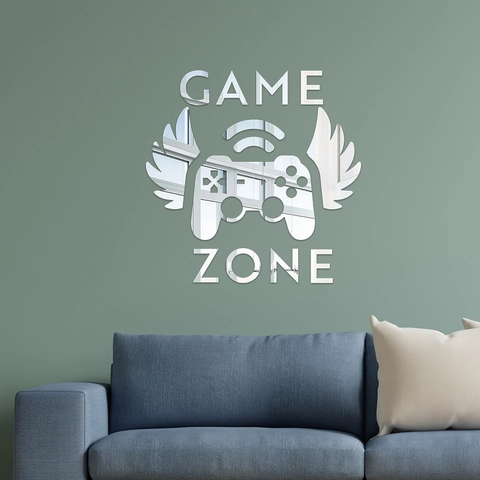 Vinilos de Pared de Acrílico Espejo Game Zone Mando DIY Alas Decoración de Sala de Juegos Para Dormitorio de Niños