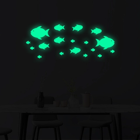 Pegatinas De Pared De Peces Luminosos Que Brillan En La Oscuridad Cardumen De Peces Para Habitación Infantil Baño PET