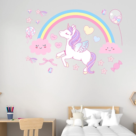 Einhorn Regenbogen Leuchtende Wandaufkleber Leuchten Im Dunkeln Fluoreszierende Sterne Herz Aufkleber Für Kinderzimmer Deko