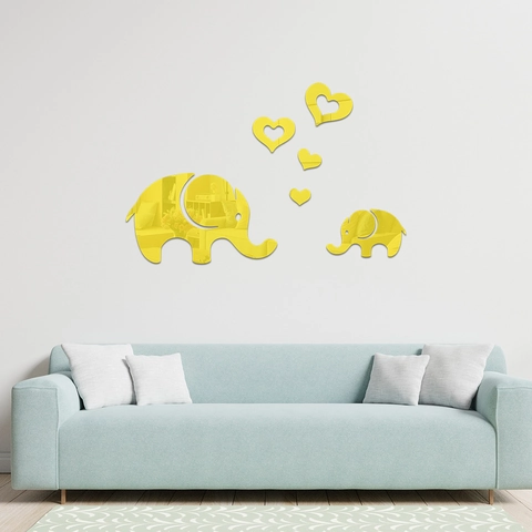Pegatina de Pared de Espejo de Acrílico de Elefante y Corazón Moderno 3D DIY Calcomanía de Pared de Animales para Habitación Niños Guardería Decoración