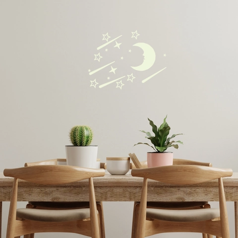 Leuchtende Mond Sterne Wandaufkleber Blau Fluoreszierend Sternenhimmel Dekoration Für Kinderzimmer Schlafzimmer Heimdeko