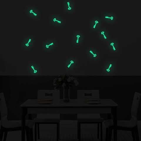 Glow In The Dark Wall Stickers Luminous Vintage Key Shape Wall Decals Fluorescent Green PET Stickers For Kids Room Home Decor