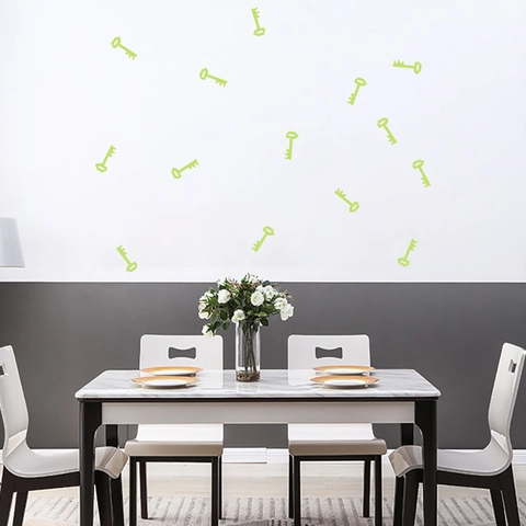 Glow In The Dark Wall Stickers Luminous Vintage Key Shape Wall Decals Fluorescent Green PET Stickers For Kids Room Home Decor