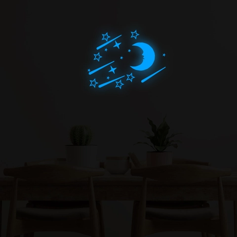 Leuchtende Mond Sterne Wandaufkleber Blau Fluoreszierend Sternenhimmel Dekoration Für Kinderzimmer Schlafzimmer Heimdeko