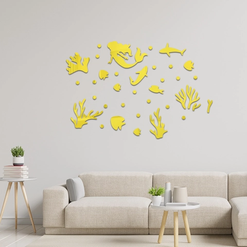 Sticker Mural Acrylique Miroir Sirène 3D Thème Sous-marin Océan DIY Surface Miroir Imperméable Décalcomanie Chambre Enfant