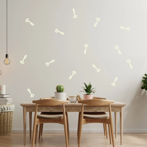 Luminous Key Wall Stickers Blue Glow Fluorescent PET Decals Modern Minimalist Key Pattern Stickers For Bedroom Living Room Decor