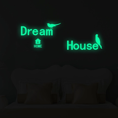 Glow In The Dark Wall Stickers Dream House HOME Letter Decals Fluorescent Green Bird House PET Wall Stickers For Bedroom