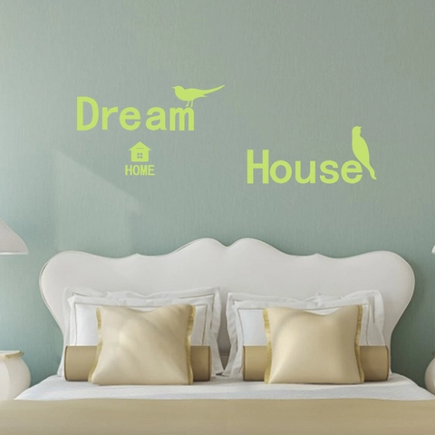 Glow In The Dark Wall Stickers Dream House HOME Letter Decals Fluorescent Green Bird House PET Wall Stickers For Bedroom