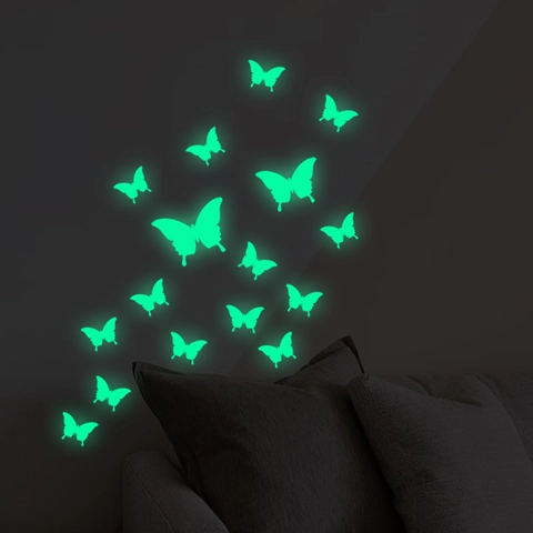 3D Luminous Butterfly Wall Stickers Glow In The Dark PET Removable Butterfly Decals For Kids Room Bedroom Living Room Home Decor