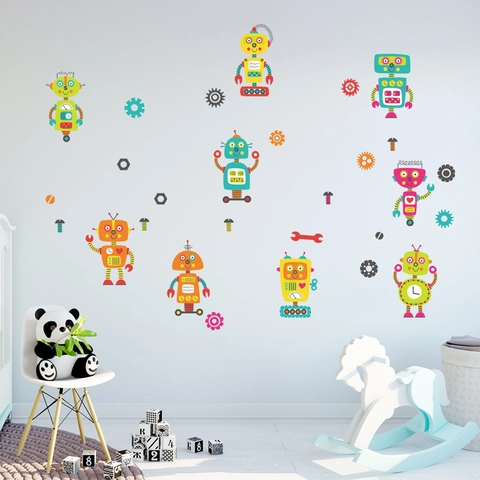 Cartoon Roboter Leuchtende Wandaufkleber PET Glow In The Dark Fluoreszierend Blau Aufkleber Für Kinderzimmer Schlafzimmer Dekoration