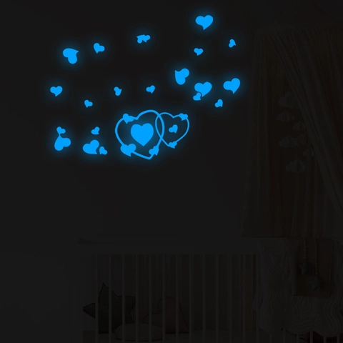 Glow In The Dark Heart Wall Stickers PET Fluorescent Blue Night Light Self Adhesive Decal For Kids Girls Bedroom Home Decor