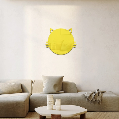Sticker Mural Miroir en Acrylique Tête de Chat Miroir Animal de Dessin Animé Auto-adhésif pour Décoration de Maison