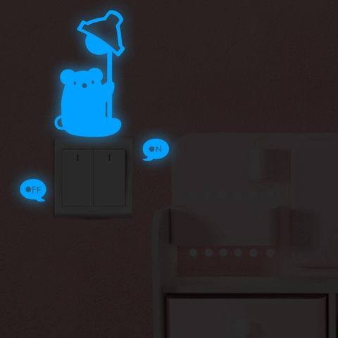 Luminous Cartoon Bear Light Switch Stickers Glow In The Dark Wall Decals For Home Kids Bedroom Decor Fluorescent Switch Label