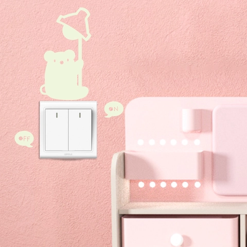 Luminous Cartoon Bear Light Switch Stickers Glow In The Dark Wall Decals For Home Kids Bedroom Decor Fluorescent Switch Label