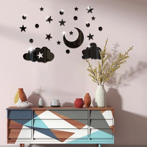 Pegatinas de Pared de Espejo 3D Estrellas Luna Nubes DIY Acrílico Calcomanías de Pared Para Dormitorio Sala de Estar Decoración