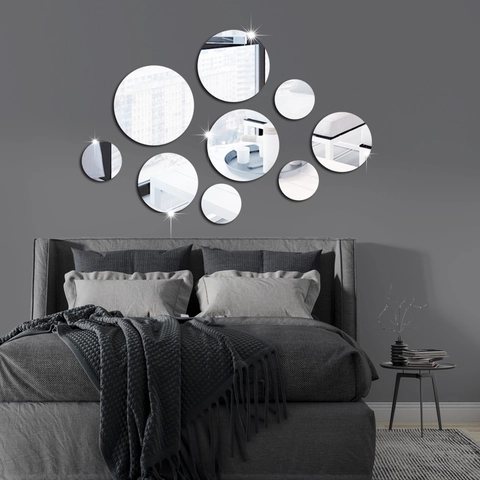 3D Tondo Specchio Adesivi Murali Set 10 Pezzi Acrilico DIY Specchio Parete Arredo Per Soggiorno Camera Moderne Casa Decorazione