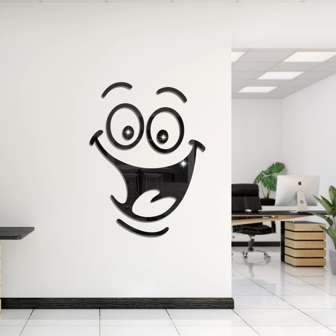 Sticker Mural Miroir en Acrylique 3D Dessin Animé Visage Souriant Auto-Adhésif Décalcomanie pour Salon Chambre Décoration Maison