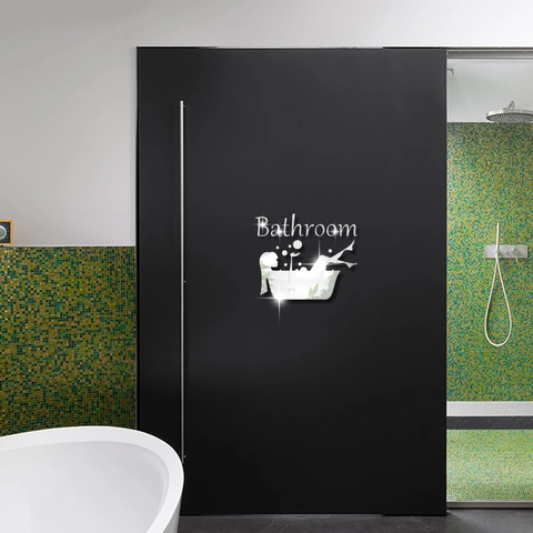 Pegatina de Pared de Espejo de Acrílico para Baño Cartel de Figura de Bañera 3D Impermeable para Puerta de Baño Aseo