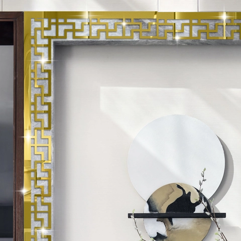 Acrylic Mirror Greek Key Wall Sticker Decorative Skirting Board Border For Living Room Bedroom Modern Minimalist Decor
